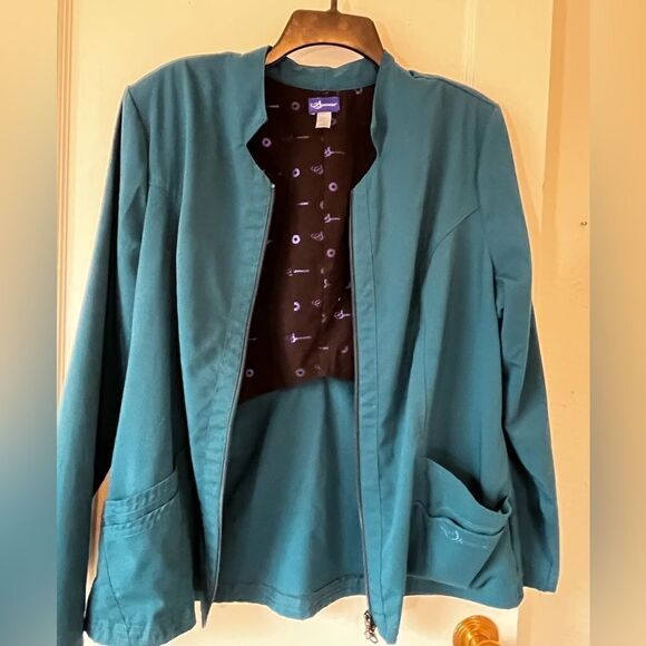 Sapphire Women’s Lab Jacket Large Aqua Underarm To Underarm 23” Length 26” EUC - Picture 10 of 13